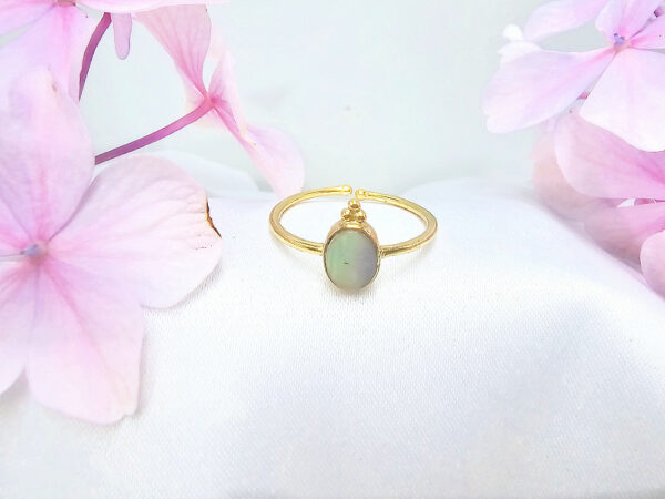 Brass Labradorite Oval Ring With Dots (Adjustable)