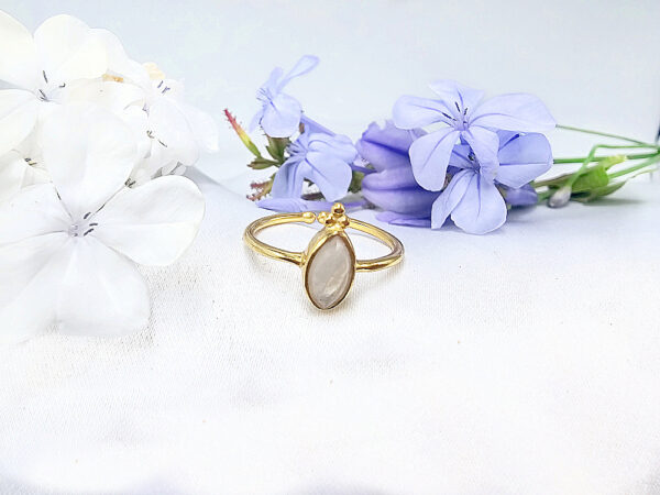 Brass Moonstone Diamond Ring With Dots (Adjustable)