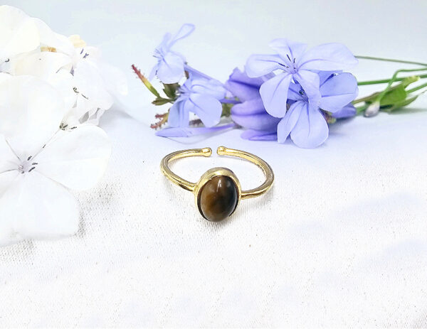 Brass Tigers Eye Oval Ring (Adjustable)