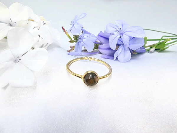 Brass Tigers Eye Round Ring (Adjustable)