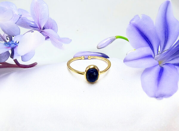 Brass Oval Lapis Lazuli Ring (Adjustable)