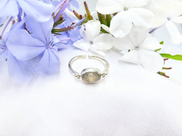 Labradorite Side Oval Ring With Dots (925 Silver)