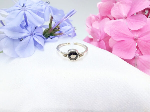 Smoky Quartz Round Ring With Circles (925 Silver)