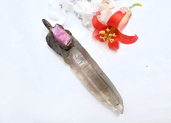 Smoky Quartz Copper Pendant With UV Active Ruby