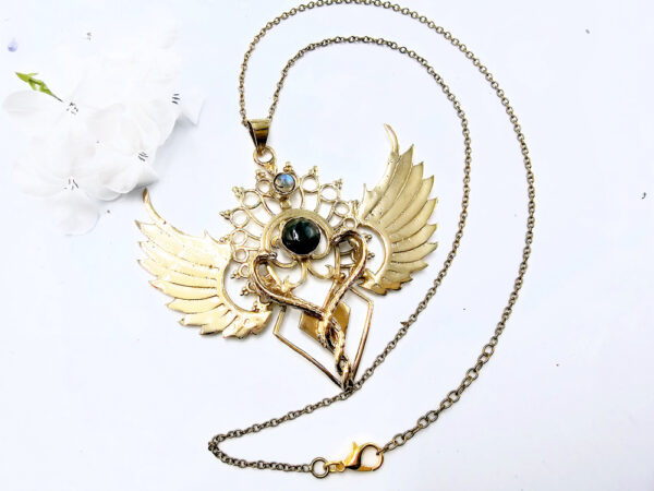 Twisted Snake Double Winged labradorite Necklace (Brass) - Image 2