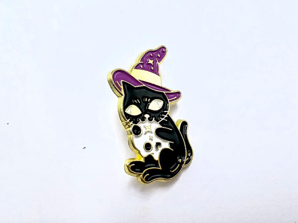 Black Cat With Hat Pin Badge