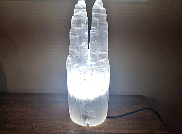 Selenite Double Tower Crystal Lamp (30cm)