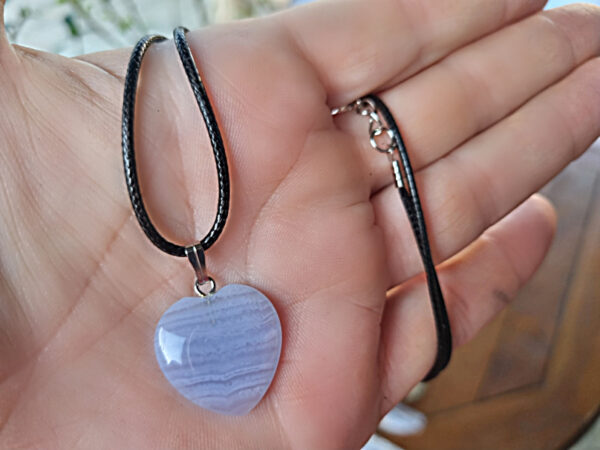 Blue Lace Agate Heart Necklace (2cm) - Image 2