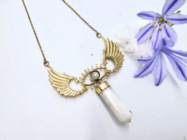 Moonstone Eye Winged Crystal Necklace (Brass)