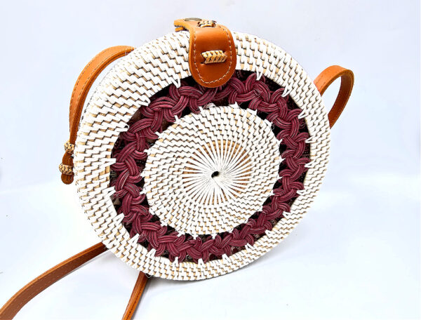 BOHO Rattan Natural & White Braid Pattern Bag