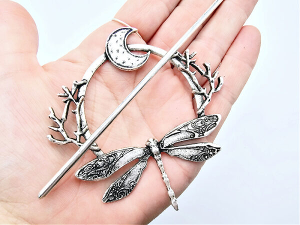 Dragonfly & Moon Hair Pin Round - Image 2