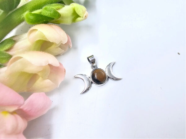 Triple Moon Tigers Eye Pendant (925 Silver)