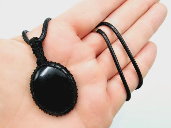 Obsidian Crystal Braided Necklace - Oval - Image 2