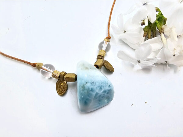 Larimar Brass Bead Necklace