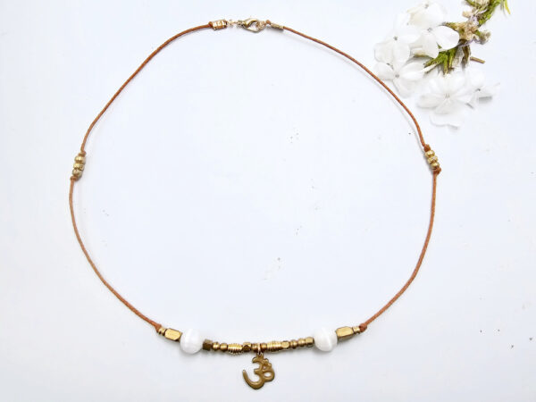 Om Brass Selenite Bead Necklace - Image 2