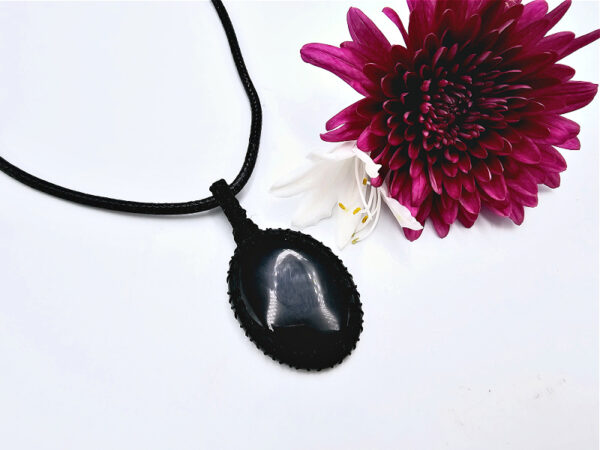 Obsidian Crystal Braided Necklace - Oval