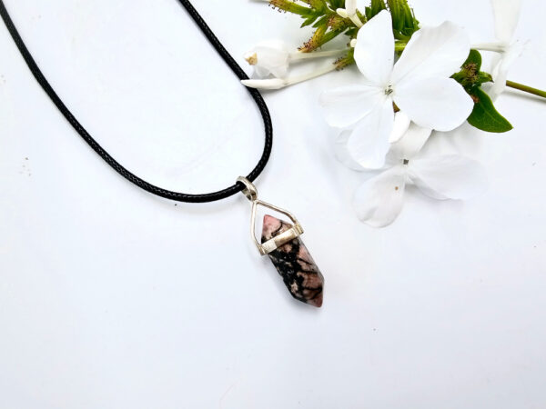 Rhodonite Mini Crystal Necklace A  (925 Silver)