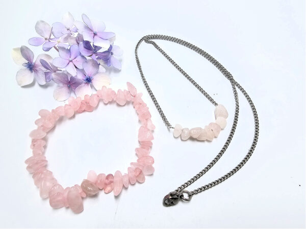 Rose Quartz  Chips Necklace & Bracelet Combo - Image 2