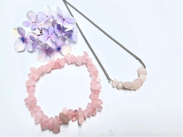 Rose Quartz  Chips Necklace & Bracelet Combo