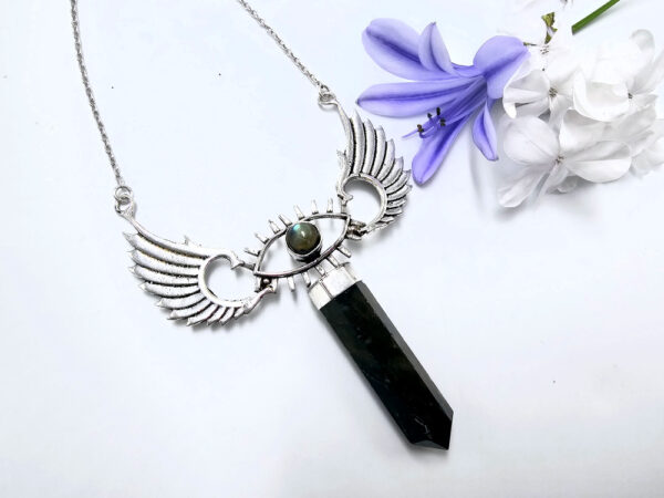 Labradorite Eye Winged Crystal Necklace