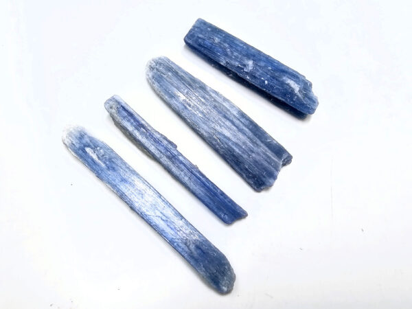 Blue Kyanite Blade in a row with a white background
