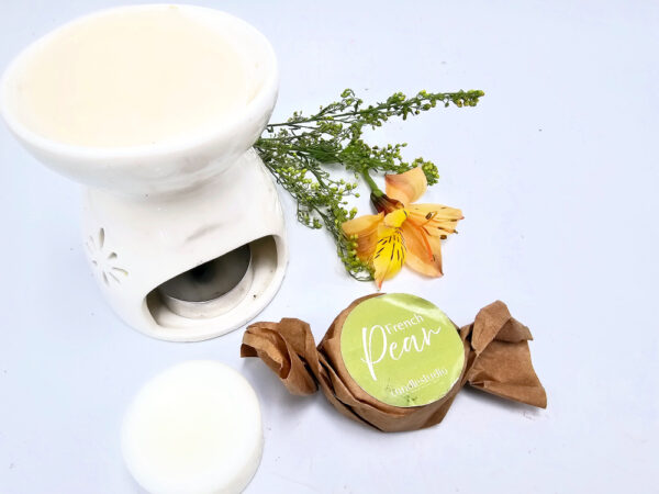 French Pear Wax Melt with oil burner and flower