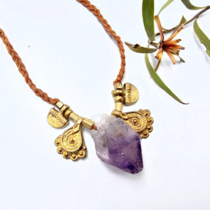 Amethyst necklace with brass beads