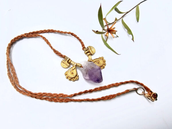 Amethyst Brass Drop Necklace - Image 2
