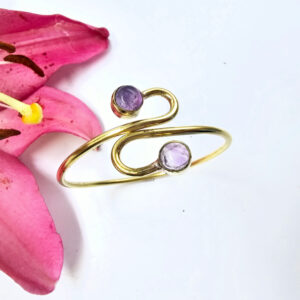 Double Spiral Amethyst Bangle (Brass)