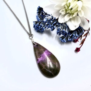 Atlantasite necklace tear drop on stainless steel chain