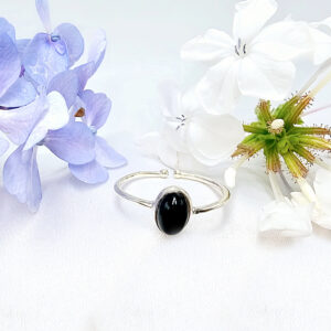 Black Onyx Adjustable Oval Ring (925 Silver)