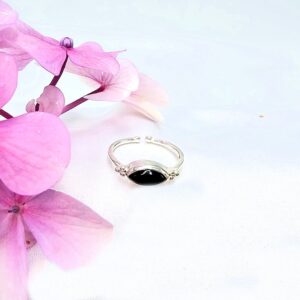 Black Onyx Diamond Circles Ring (925 Silver)
