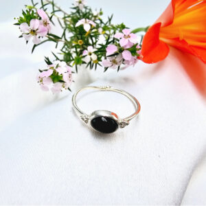 Black Onyx Oval Ring Circles (925 Silver)