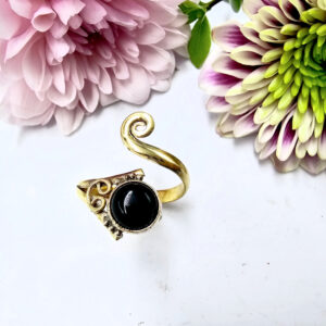 Black Onyx Spiral Wrap Ring (Adjustable)