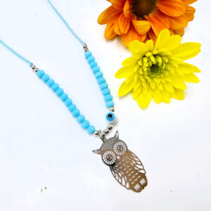 Owl Necklace Blue Evil Eye (Silver)