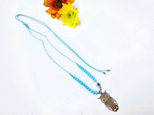 Owl Necklace Blue Evil Eye (Silver) - Image 2