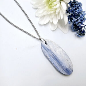 Blue Kyanite pendant Oval shaped on a stainless steel necklace