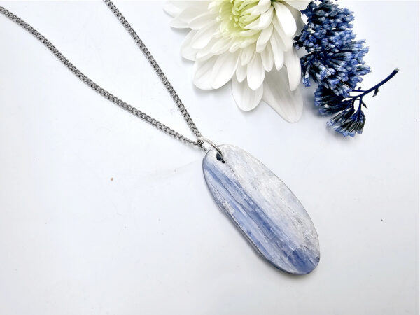 Blue Kyanite pendant Oval shaped on a stainless steel necklace
