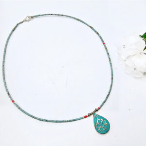 Tibetan Necklace Flower Drop Turquoise