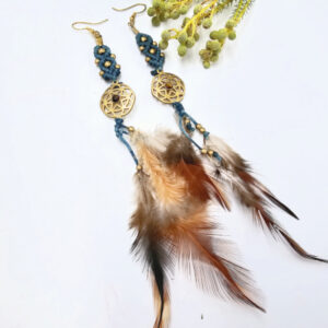 Bohemian Feather Earrings Flower Tigers Eye
