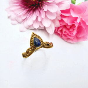 Brass Indian Goddess Lapis Lazuli Ring