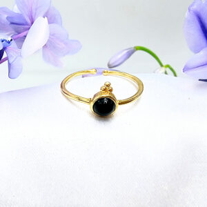 Black Onyx Round Ring Brass (Adjustable)