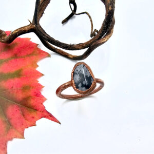 Snowflake Obsidian copper ring