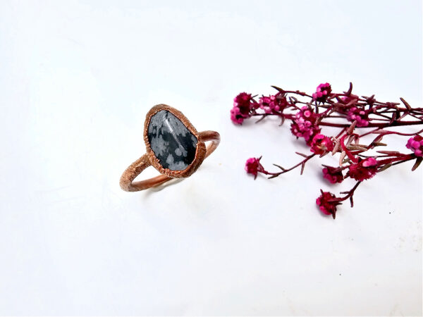 Snowflake Obsidian copper stack ring