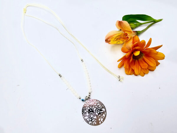 Tree of Life  Necklace Cream Evil Eye (Silver) - Image 2