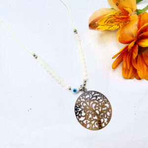 Tree of Life  Necklace Cream Evil Eye (Silver)