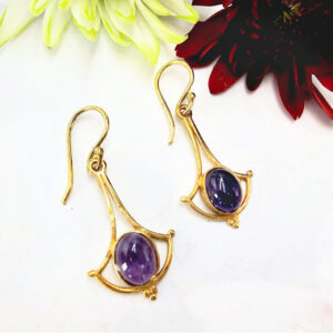 Earrings Amethyst Wide Drop (Brass)