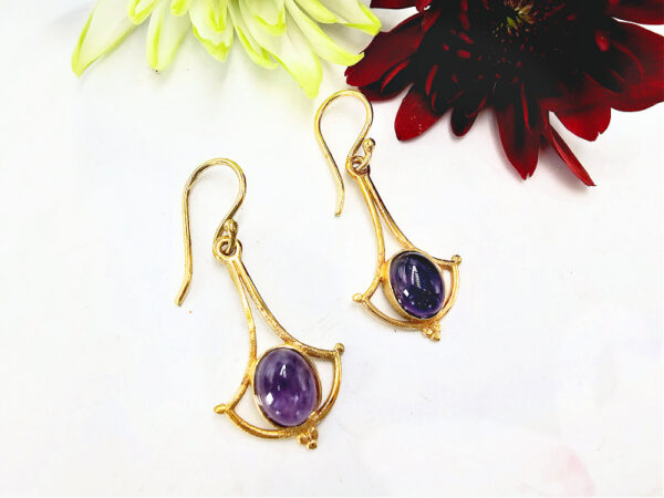Earrings Amethyst Wide Drop (Brass)