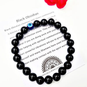 Evil Eye Black Obsidian Protection Bangle (8mm)