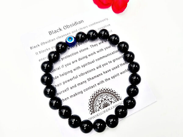 Evil Eye Black Obsidian Protection Bangle (8mm)